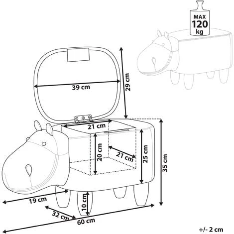 Modern Faux Leather Stool Light Blue Upholstery Storage Solid Wood Animal Hippo 5 Modern Faux Leather Stool Light Blue Upholstery Storage Solid Wood Animal Hippo - Image 3