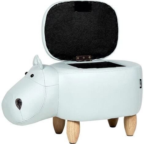 Modern Faux Leather Stool Light Blue Upholstery Storage Solid Wood Animal Hippo 6 Modern Faux Leather Stool Light Blue Upholstery Storage Solid Wood Animal Hippo - Image 4