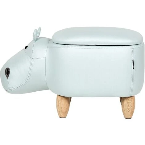 Modern Faux Leather Stool Light Blue Upholstery Storage Solid Wood Animal Hippo 7 Modern Faux Leather Stool Light Blue Upholstery Storage Solid Wood Animal Hippo - Image 5