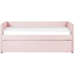 Trundle Bed Light Pink Glam Velvet Upholstery Slats EU Single Troyes -Children Furniture Store 80379792 4
