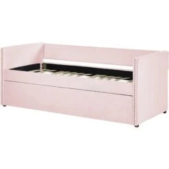 Trundle Bed Light Pink Glam Velvet Upholstery Slats EU Single Troyes -Children Furniture Store 80379792 5