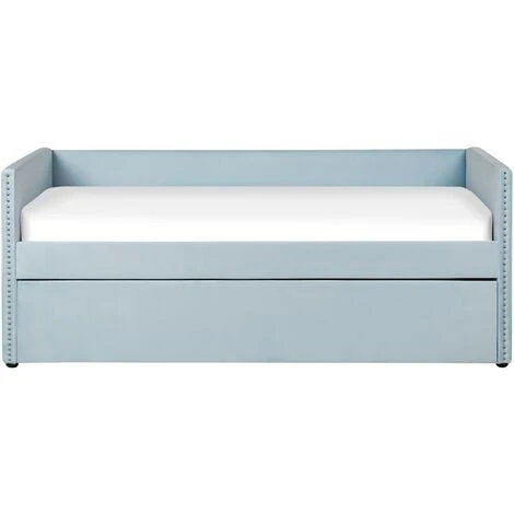 Trundle Bed Light Blue Glam Velvet Upholstery Slats EU Single Troyes 6 Trundle Bed Light Blue Glam Velvet Upholstery Slats EU Single Troyes - Image 4