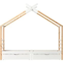 3 FT Single Bed Frame Kid House Bed With Storage Two Drawers Tree House Solid Pine Wood 90x190 Cm White And Natural 10 3 FT Single Bed Frame Kid House Bed With Storage Two Drawers Tree House Solid Pine Wood 90x190 Cm White And Natural -Children Furniture Store 81178102 4