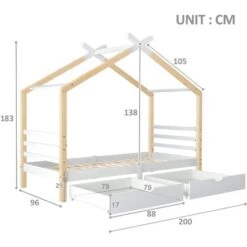 3 FT Single Bed Frame Kid House Bed With Storage Two Drawers Tree House Solid Pine Wood 90x190 Cm White And Natural 11 3 FT Single Bed Frame Kid House Bed With Storage Two Drawers Tree House Solid Pine Wood 90x190 Cm White And Natural -Children Furniture Store 81178102 5