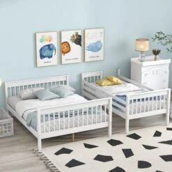 Triple Bunk Bed, Three Sleeper, 3FT Single, 4FT6 Double, Solid Pine Wood Frame, With Side Ladder, Kids Children, White (90x190cm, 135x190cm) -Children Furniture Store 81231208 3