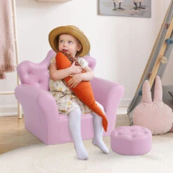 HOMCOM 2 PCS Kids Sofa And Ottoman Child Size Armchair For Girls Age 3 -5 Pink 9 HOMCOM 2 PCS Kids Sofa And Ottoman Child Size Armchair For Girls Age 3 -5 Pink -Children Furniture Store 8172352 3