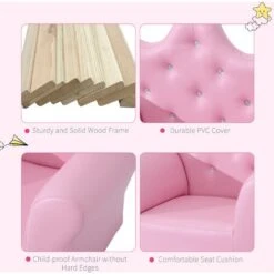 HOMCOM 2 PCS Kids Sofa And Ottoman Child Size Armchair For Girls Age 3 -5 Pink 10 HOMCOM 2 PCS Kids Sofa And Ottoman Child Size Armchair For Girls Age 3 -5 Pink -Children Furniture Store 8172352 4