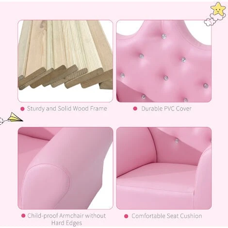 HOMCOM 2 PCS Kids Sofa And Ottoman Child Size Armchair For Girls Age 3 -5 Pink 6 HOMCOM 2 PCS Kids Sofa And Ottoman Child Size Armchair For Girls Age 3 -5 Pink - Image 4