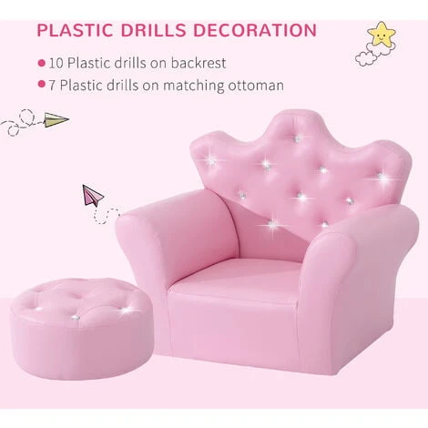 HOMCOM 2 PCS Kids Sofa And Ottoman Child Size Armchair For Girls Age 3 -5 Pink 7 HOMCOM 2 PCS Kids Sofa And Ottoman Child Size Armchair For Girls Age 3 -5 Pink - Image 5