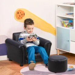 HOMCOM Toddler Chair Kids Sofa Set Children Couch Seating Armchair W/ Footstool Black -Children Furniture Store 8187825 3