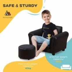 HOMCOM Toddler Chair Kids Sofa Set Children Couch Seating Armchair W/ Footstool Black -Children Furniture Store 8187825 5