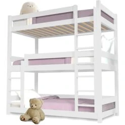 Single Triple Bunk Bed White -Children Furniture Store 82865377 3