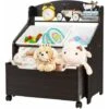 Kids Toy Storage Unit Rolling Wooden Bookcase Organizer With Removable Bins