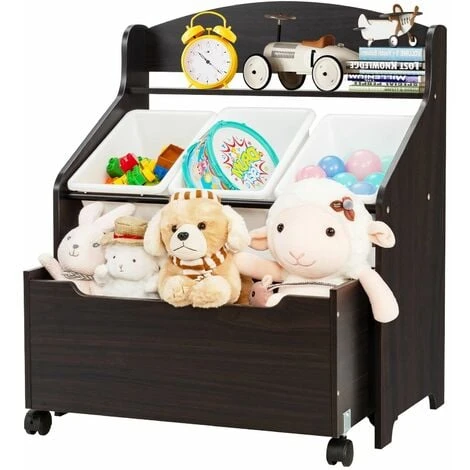 Kids Toy Storage Unit Rolling Wooden Bookcase Organizer With Removable Bins 3 Kids Toy Storage Unit Rolling Wooden Bookcase Organizer With Removable Bins