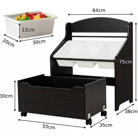 Kids Toy Storage Unit Rolling Wooden Bookcase Organizer With Removable Bins 4 Kids Toy Storage Unit Rolling Wooden Bookcase Organizer With Removable Bins - Image 2