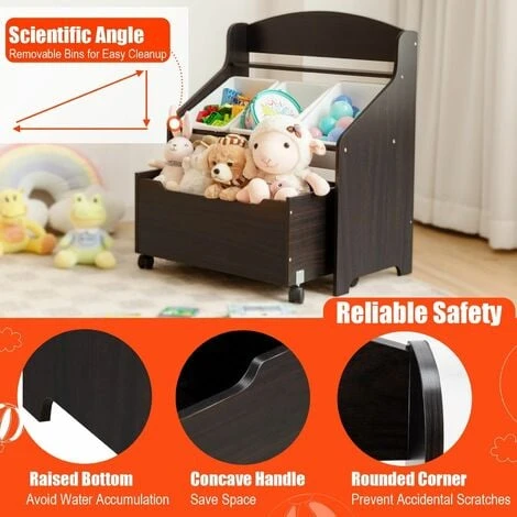 Kids Toy Storage Unit Rolling Wooden Bookcase Organizer With Removable Bins 6 Kids Toy Storage Unit Rolling Wooden Bookcase Organizer With Removable Bins - Image 4