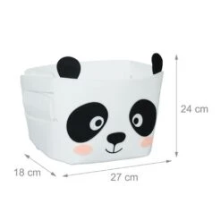 Relaxdays Felt Storage Basket, Animal Motif, Children, Foldable, HxWxD: 24 X 27 X 18 Cm, Toys, Panda Design, White/Black -Children Furniture Store 83940473 4