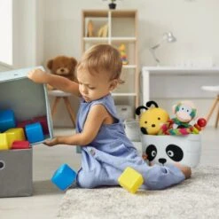 Relaxdays Felt Storage Basket, Animal Motif, Children, Foldable, HxWxD: 24 X 27 X 18 Cm, Toys, Fox Design, Orange -Children Furniture Store 83940475 3