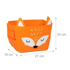 Relaxdays Felt Storage Basket, Animal Motif, Children, Foldable, HxWxD: 24 X 27 X 18 Cm, Toys, Fox Design, Orange -Children Furniture Store 83940475 4