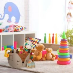 Relaxdays Felt Storage Basket, Animal Motif, Children, Foldable, HxWxD: 24 X 27 X 18 Cm, Toys, Fox Design, Orange -Children Furniture Store 83940475 5