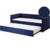 Corduroy Fabric EU Single Trundle Bed Frame Nailhead Trim 3ft Navy Blue Mimizan -Children Furniture Store 85748305 1