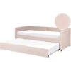 Modern Fabric EU Single Trundle Bed Frame Nailhead Trim 3ft Pink Mimizan 2 Modern Fabric EU Single Trundle Bed Frame Nailhead Trim 3ft Pink Mimizan -Children Furniture Store 85748307 1