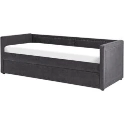 Modern Corduroy EU Single Trundle Bed Frame Nailhead Trim 3ft Dark Grey Mimizan -Children Furniture Store 85748309 5