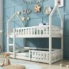 HOOSENG Bunk Bed Twin Single Sleeper Bed, 3FT Solid Wood Bed Frame Single Bed Gaming Bed With Ladder And Guard Rail, Castle-shaped Bed Children's Bedroom Furniture For Kids Children (White) -Children Furniture Store 86248515 1