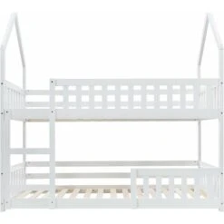 HOOSENG Bunk Bed Twin Single Sleeper Bed, 3FT Solid Wood Bed Frame Single Bed Gaming Bed With Ladder And Guard Rail, Castle-shaped Bed Children's Bedroom Furniture For Kids Children (White) -Children Furniture Store 86248515 4