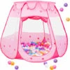 Pink Princess Tent For Girls - 300 Ball Pit Balls 120x120x90 Baby Girl Ball Pit