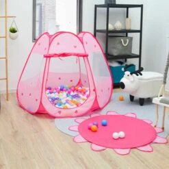 Pink Princess Tent For Girls - 300 Ball Pit Balls 120x120x90 Baby Girl Ball Pit -Children Furniture Store 86641337 5