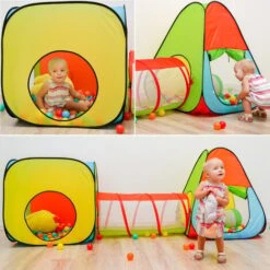 LittleTom Play Tent Set With Tunnel 260x90x100cm Pop-up Ball Pit Incl 200 Balls 9 LittleTom Play Tent Set With Tunnel 260x90x100cm Pop-up Ball Pit Incl 200 Balls -Children Furniture Store 86660304 4