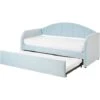 Trundle Bed Velvet Upholstery Slatted Base EU Single Light Blue Eyburie -Children Furniture Store 87128429 1