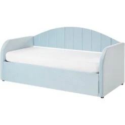 Trundle Bed Velvet Upholstery Slatted Base EU Single Light Blue Eyburie -Children Furniture Store 87128429 4
