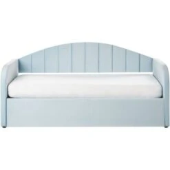 Trundle Bed Velvet Upholstery Slatted Base EU Single Light Blue Eyburie -Children Furniture Store 87128429 5