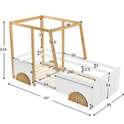 Children Car Bed Frame Children's Bed With Wheels Jeep Bed Pine Frame, White + Natural, 90x190cm -Children Furniture Store 88701341 5