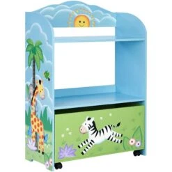 Sunny Safari Toy Organizer With Rolling Storage Box - L62 X W29 X H90 Cm - Blue/Multi Color