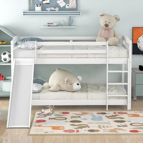 Single Bunk Bed With Convertible Slide And Ladder,White 4 Single Bunk Bed With Convertible Slide And Ladder,White - Image 2