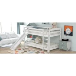 Single Bunk Bed With Convertible Slide And Ladder,White 10 Single Bunk Bed With Convertible Slide And Ladder,White -Children Furniture Store 90520461 4