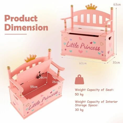 Wooden Toy Box Kids Bench Storage Chest Children'S Bedroom Organizer Cabinet 4 Wooden Toy Box Kids Bench Storage Chest Children'S Bedroom Organizer Cabinet - Image 2