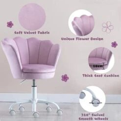 Velvet Kids Desk Chair Swivel Computer Chair For Children Girls Study Office, Height Adjustable, Purple 11 Velvet Kids Desk Chair Swivel Computer Chair For Children Girls Study Office, Height Adjustable, Purple -Children Furniture Store 91014495 5