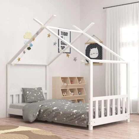 Kids Bed Frame White Solid Pine Wood 70x140 Cm VidaXL 4 Kids Bed Frame White Solid Pine Wood 70x140 Cm VidaXL - Image 2