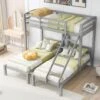 Bunk Bed Triple Sleeper With Side Ladder For Children And Teens, 90x190cm,90x200cm, Grey 2 Bunk Bed Triple Sleeper With Side Ladder For Children And Teens, 90x190cm,90x200cm, Grey -Children Furniture Store 91310519 1