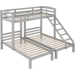 Bunk Bed Triple Sleeper With Side Ladder For Children And Teens, 90x190cm,90x200cm, Grey 9 Bunk Bed Triple Sleeper With Side Ladder For Children And Teens, 90x190cm,90x200cm, Grey -Children Furniture Store 91310519 3