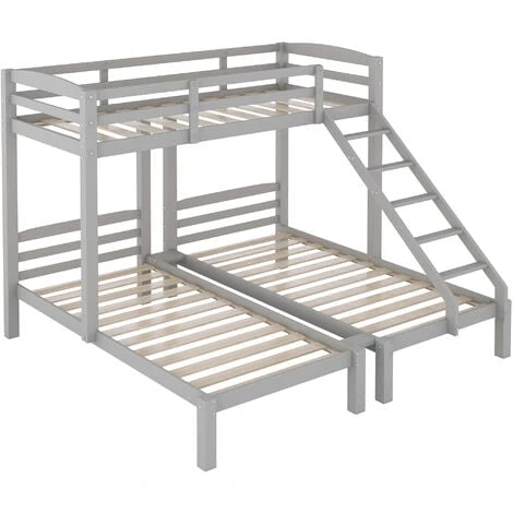 Bunk Bed Triple Sleeper With Side Ladder For Children And Teens, 90x190cm,90x200cm, Grey 5 Bunk Bed Triple Sleeper With Side Ladder For Children And Teens, 90x190cm,90x200cm, Grey - Image 3