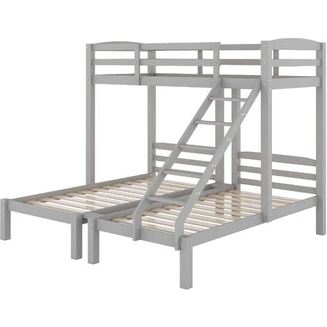 Bunk Bed Triple Sleeper With Side Ladder For Children And Teens, 90x190cm,90x200cm, Grey 6 Bunk Bed Triple Sleeper With Side Ladder For Children And Teens, 90x190cm,90x200cm, Grey - Image 4
