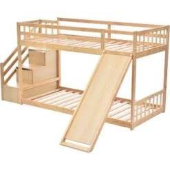 Bunk Bed With Slide, Stairs And Storage, 3ft Children Bed 2 Drawers In The Steps, Solid Pine Wood Frame, Natural -Children Furniture Store 91310520 4