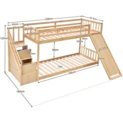 Bunk Bed With Slide, Stairs And Storage, 3ft Children Bed 2 Drawers In The Steps, Solid Pine Wood Frame, Natural -Children Furniture Store 91310520 5