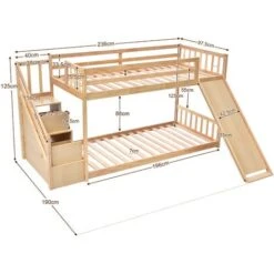 Bunk Bed With Stairs And Slide, Solid Pine Wood Frame, Children Bed With Drawers In The Steps,90x190cm, Natural -Children Furniture Store 91340170 5