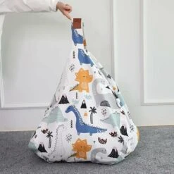 Kids Stuffed Animal Storage Bean Bag Chair Cover, Canvas Stripe Kids Toy Organizer Zipper Pouf (Dinosaur, 38) -Children Furniture Store 91891493 3